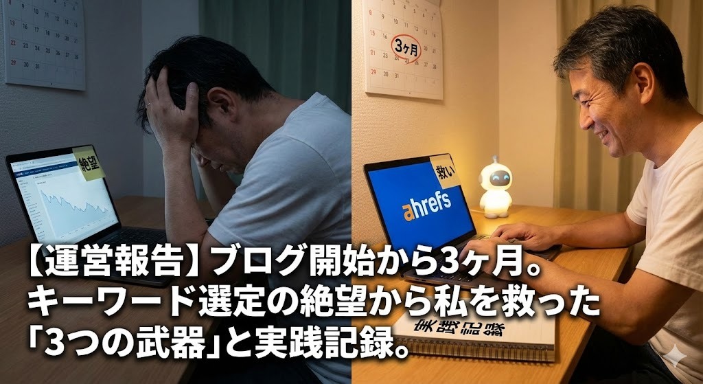 【運営報告】ブログ開始から3ヶ月。キーワード選定の絶望から私を救った「3つの武器」と実践記録。