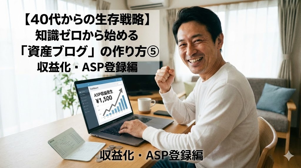 【40代からの生存戦略】知識ゼロから始める「資産ブログ」の作り方⑤ 収益化・ASP登録編のアイキャッチ画像